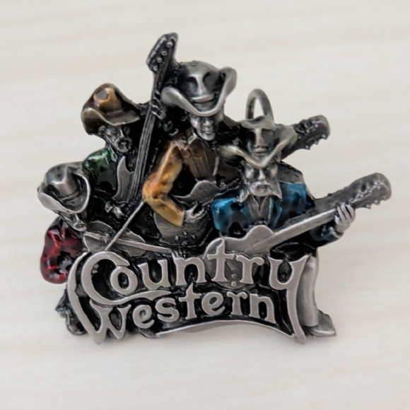 Vintage Country Western Enameled Pewter Belt Buckle